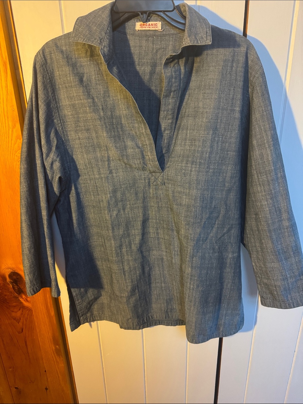Cotton Denim-Style V-Neck Tunic - Blue